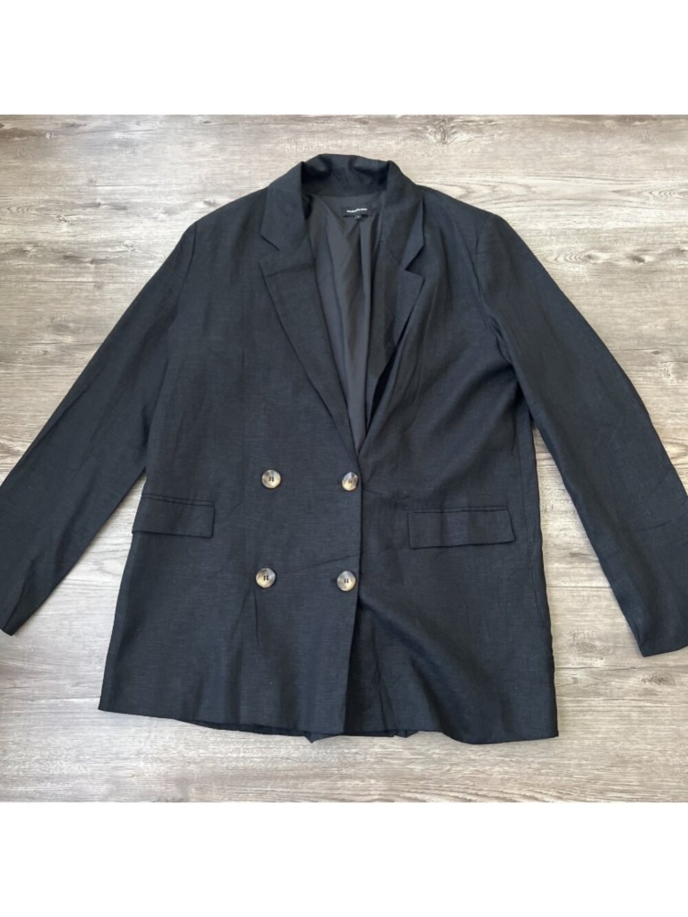 Richer Poorer Double Breasted Linen Blazer Womens Large Charcoal Black Lined
